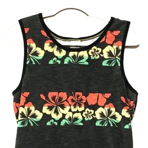 VTG HANG TEN Unisex Tank Top | SMALL | Black Red Yellow Green Hibiscus T, 80's